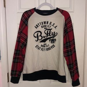 Born fly flannel sleeve crew neck